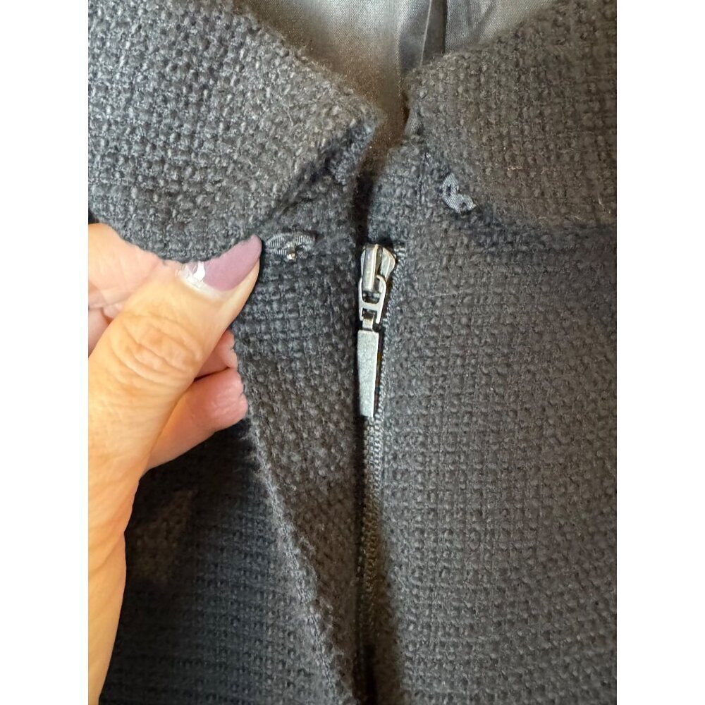 Talbots Coat Women 12 Black Tweed Cotton Peter Pan Collar Full Zip Jacket Career - Picture 6 of 9